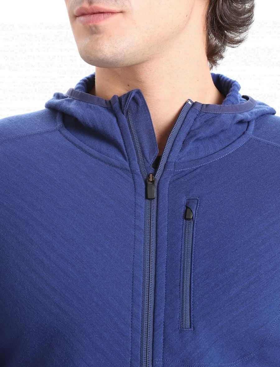 Sweat À Capuche Icebreaker RealFleece™ Merino Descender Long Sleeve Zip Hood Homme Bleu Royal Bleu Marine | FR 1254PJJQ